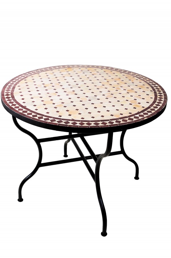 Table en mosaïque marocaine Marrakech Beige Bordeaux 10