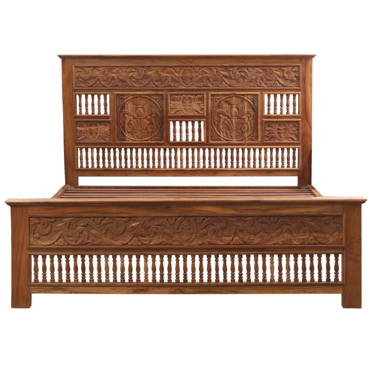 Lit double vintage en bois massif couleur sable