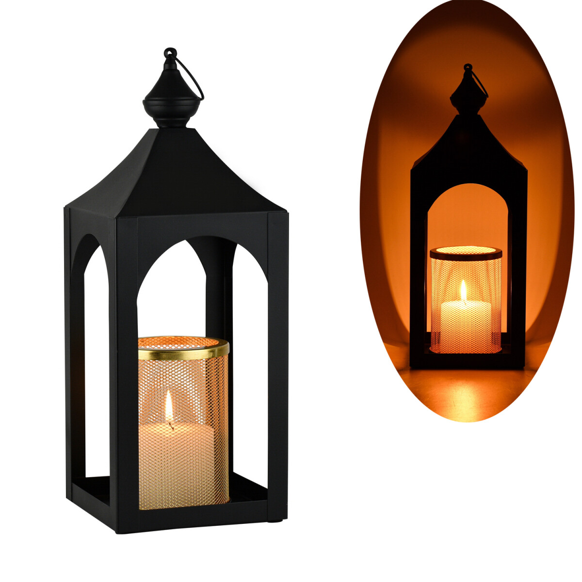 Lanterne de jardin Cadmus 42 cm noir et  box