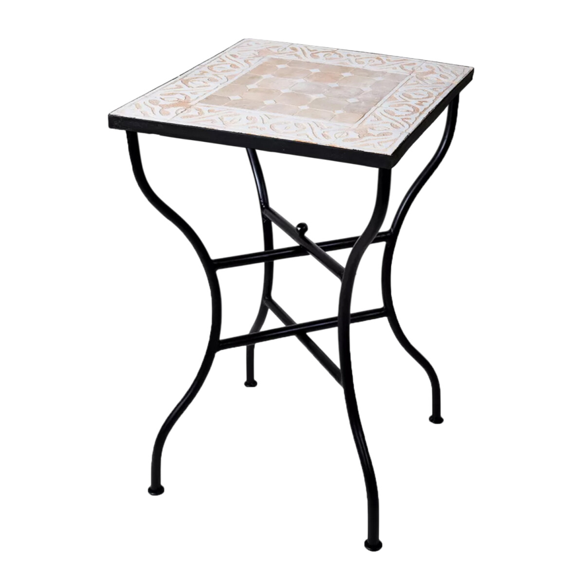Table en mosaïque marocaine Fès beige et blanc, 
