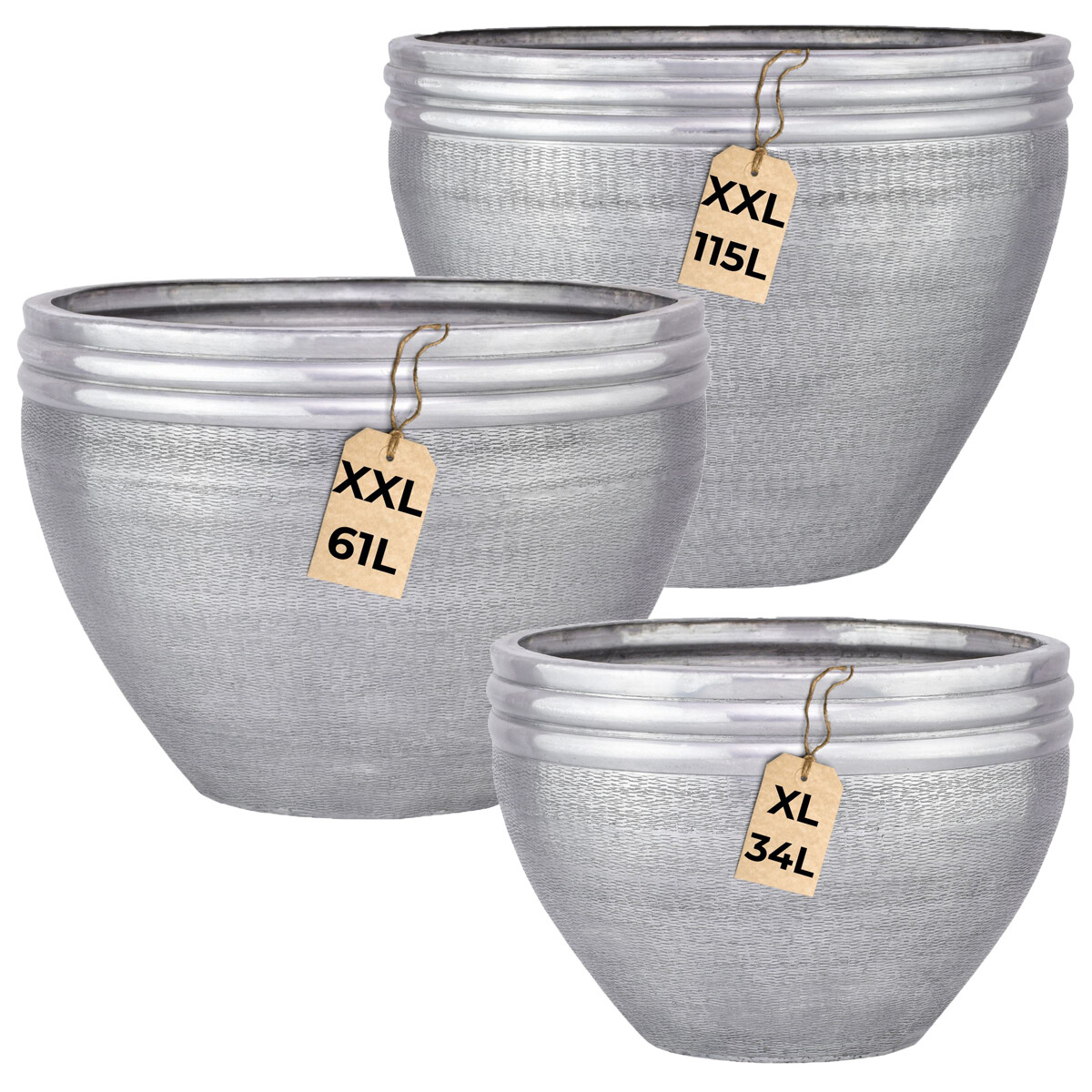 Lot de 3 pots de fleurs Calvino argent&e box