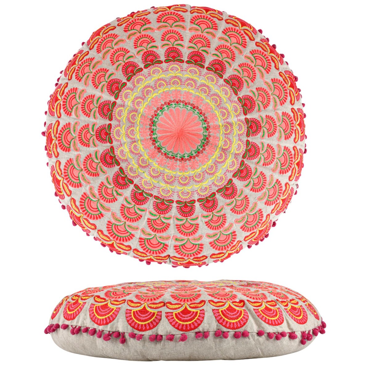 Coussin de sol Garet Orange rond 60 x 15 cm | Coton brod&eac
