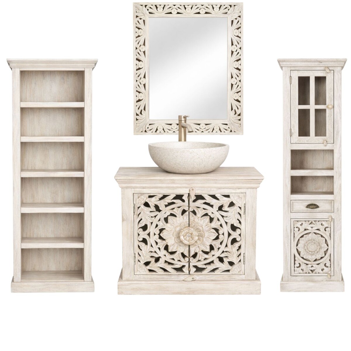 Meubles de salle de bains Kirpal Blanc, style oriental, en b