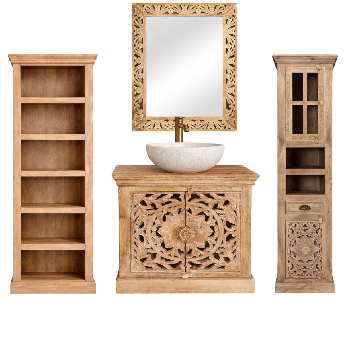 Ensemble de 4 meubles de salle de bains Kirpal Nature, style