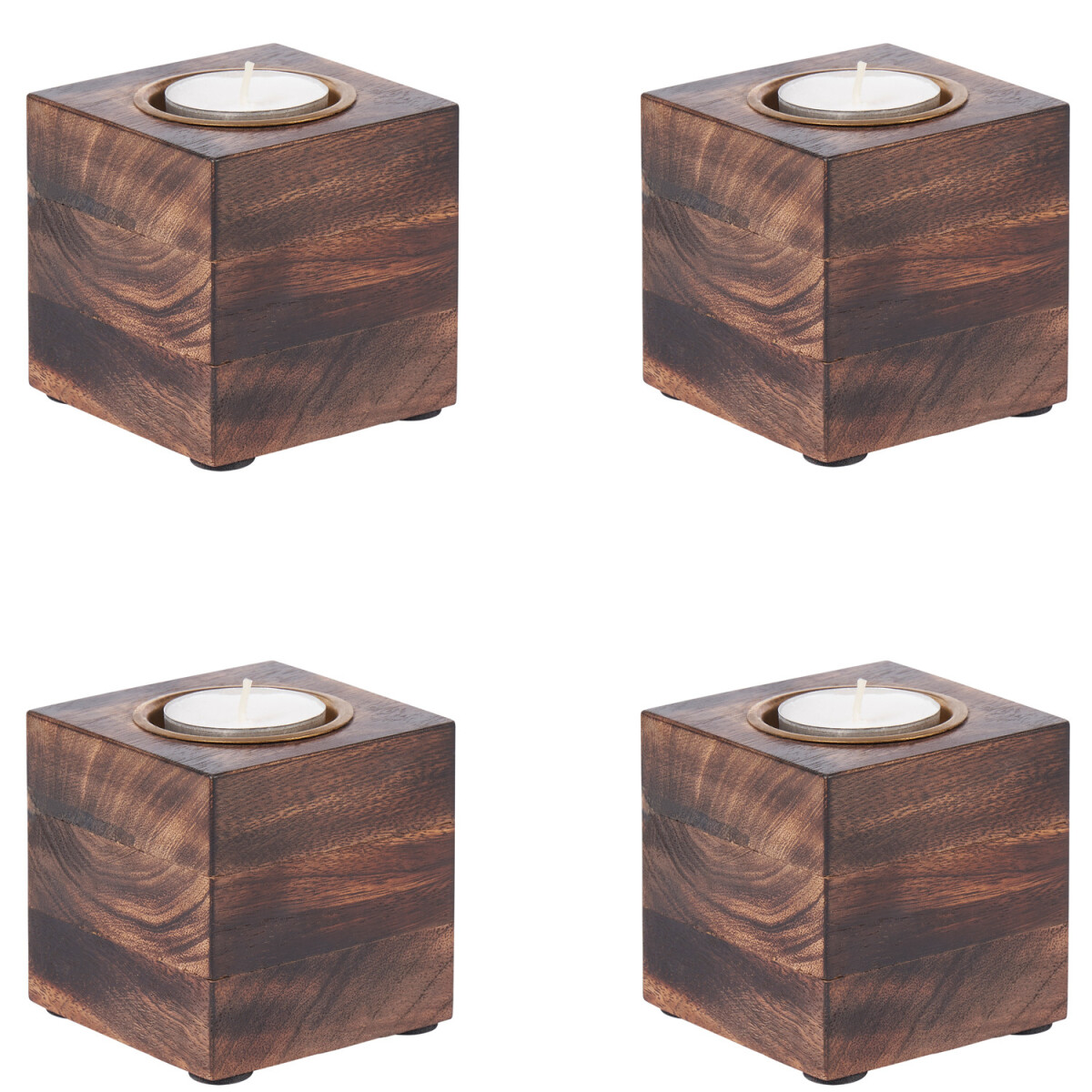 Lot de 4 bougeoirs en bois pour d&eacute box