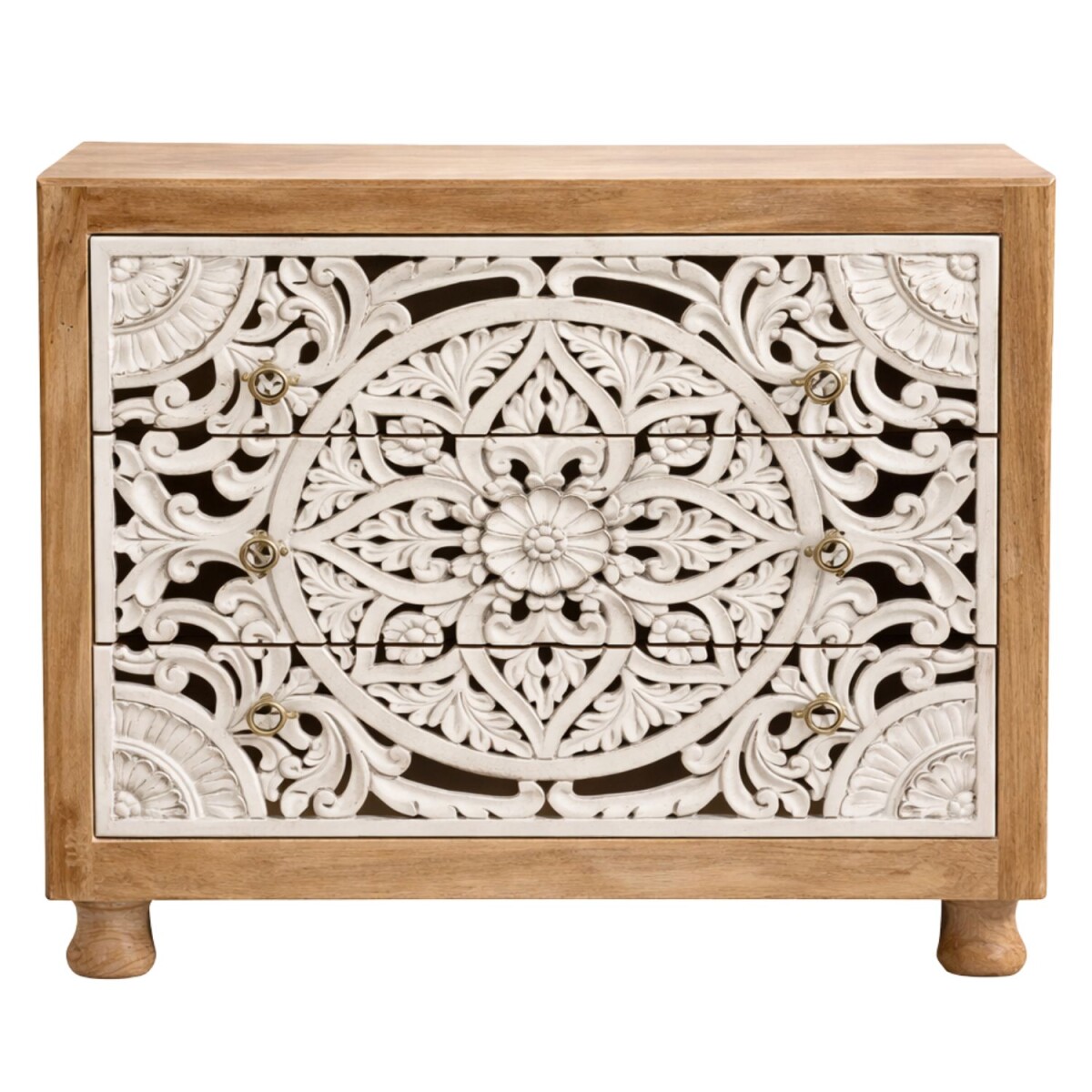 Commode Ganan, blanc naturel, 90 cm, bois massif, style boh&