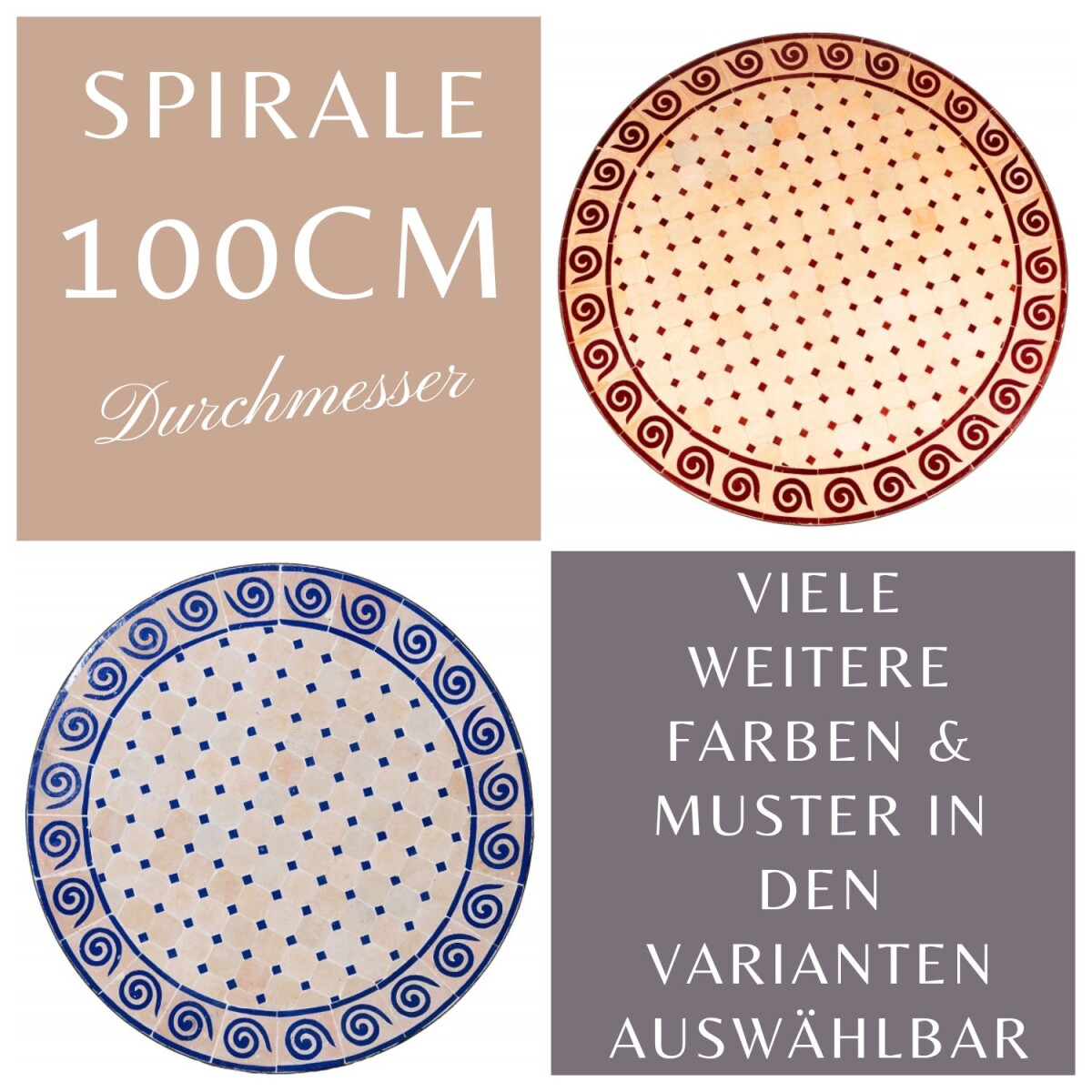 Table en mosaïque marocaine « Spirale » 100