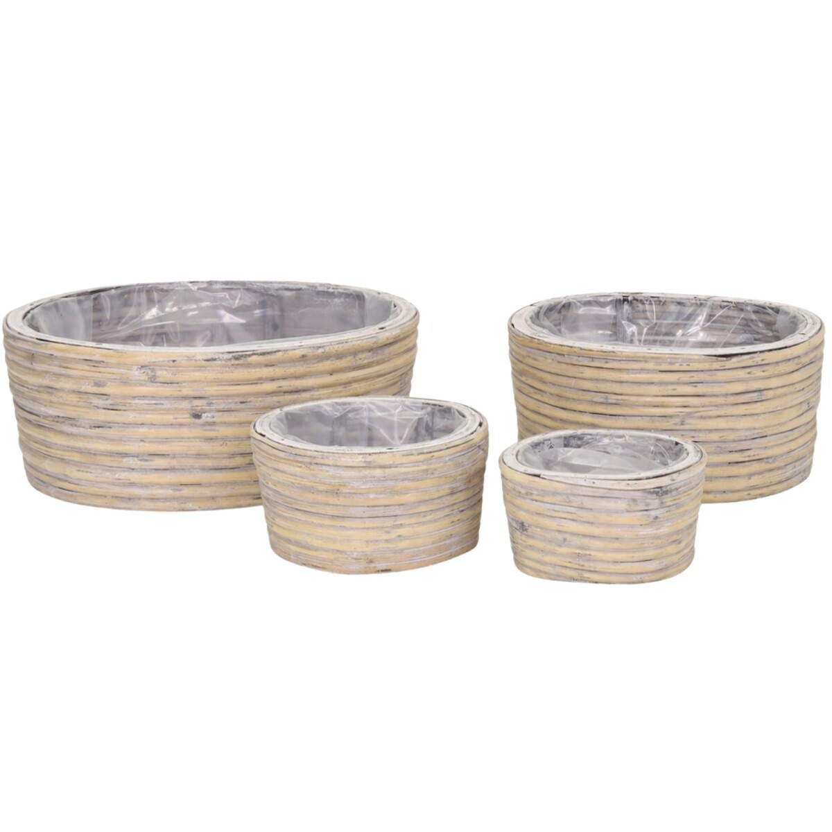 Blumentopf oval Rattan grau | Pflanzkorb 4er Set 32cm