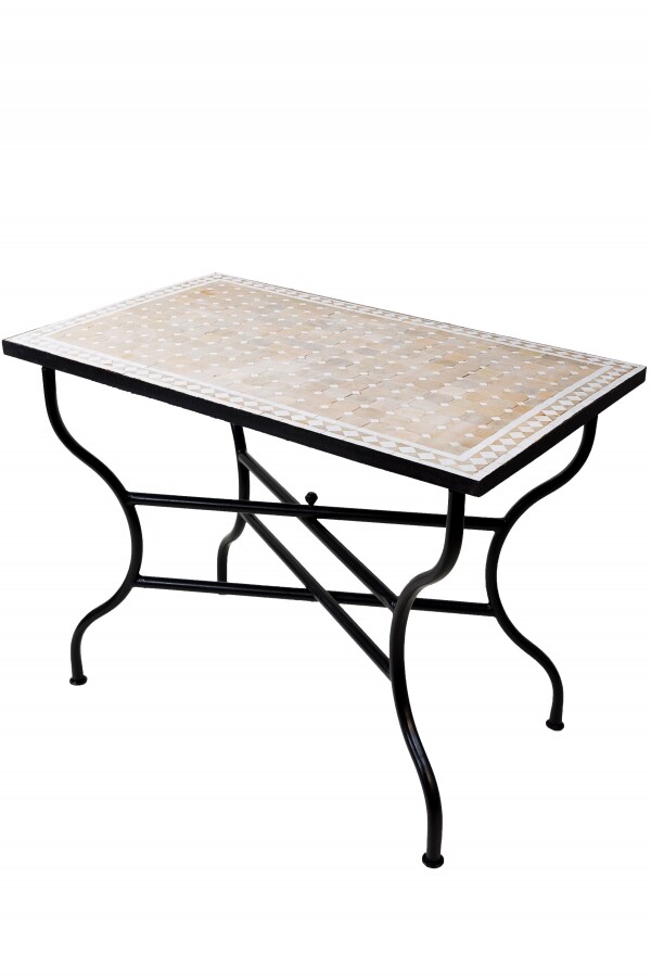 Table en mosaïque marocaine Marrakech, beige et blanc, 