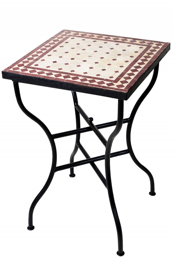 Table en mosaïque marocaine Marrakech, beige-bordeaux, 
