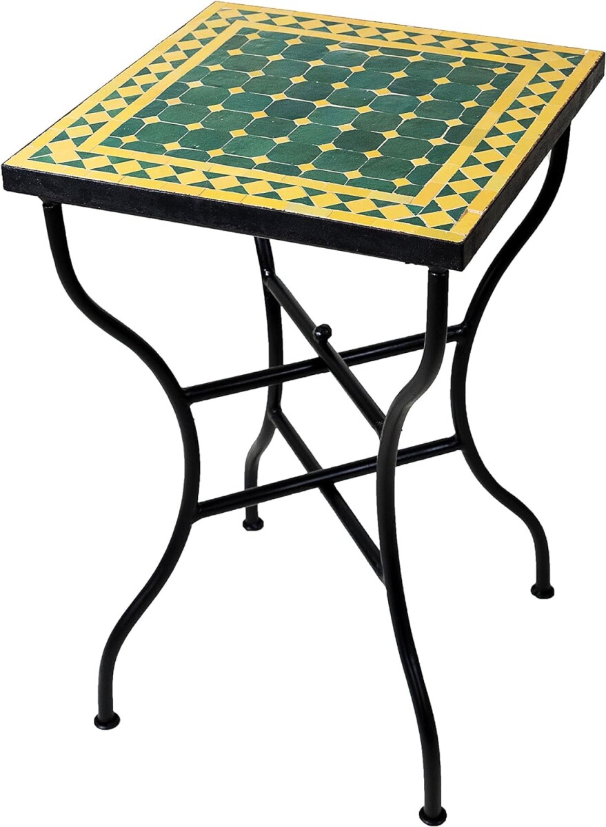 Table en mosaïque marocaine Marrakech, vert et jaune, &