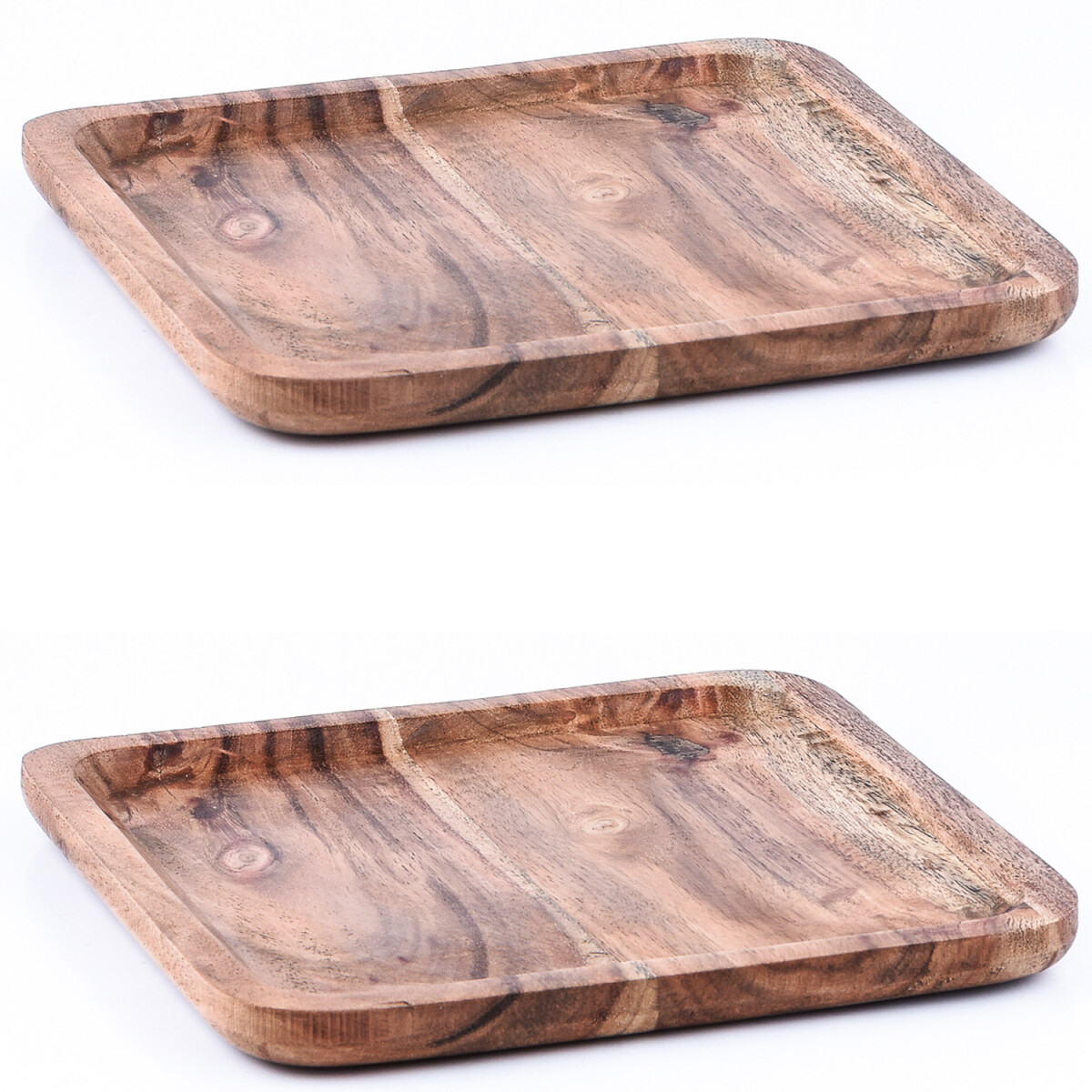 Lot de 2 plateaux de service en bois dacacia Anea, 20 x 20 c