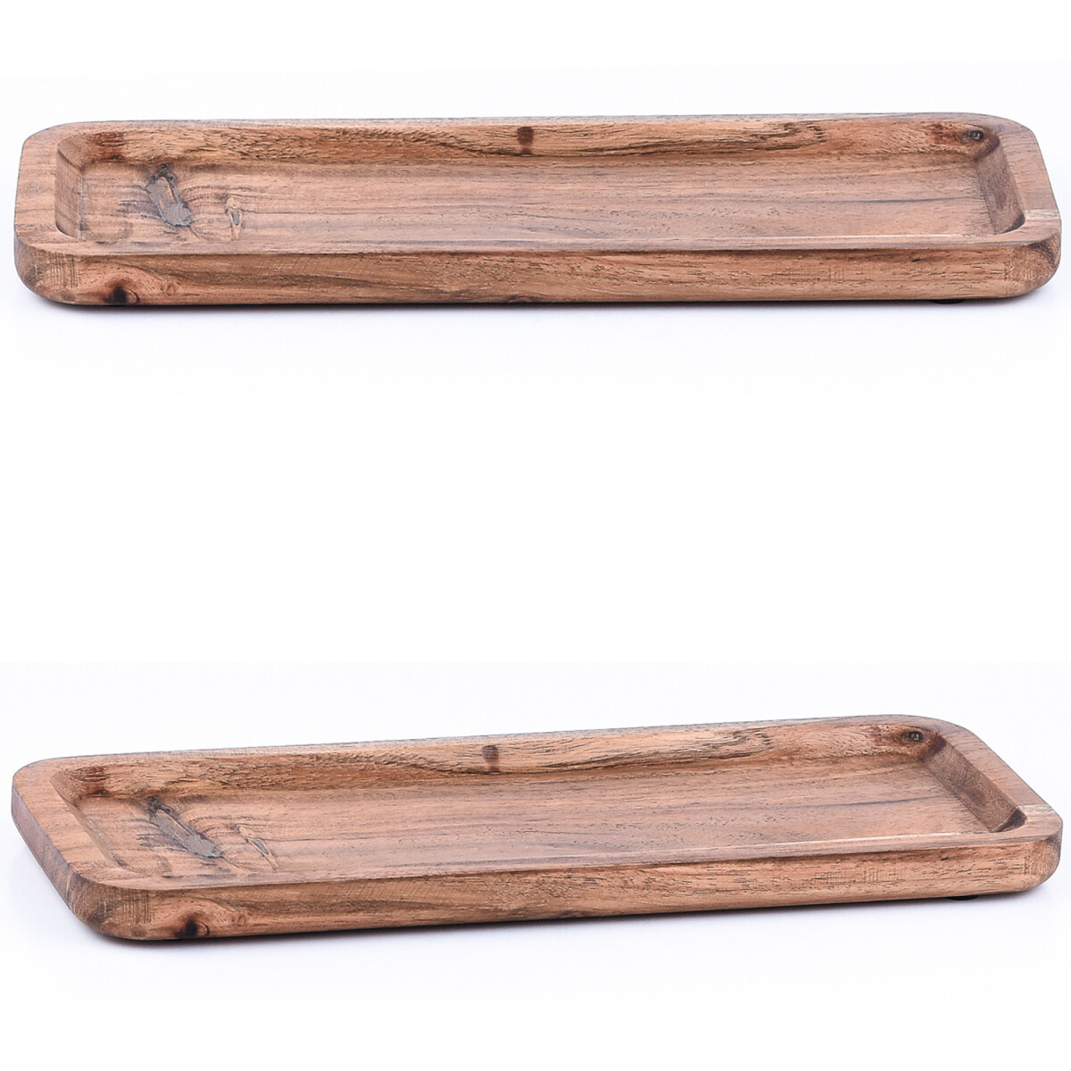 Lot de 2 plateaux de service en bois dacacia Anea, 28 x 11 c