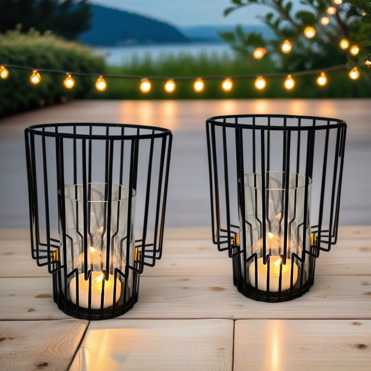 Lot de 2 photophores de jardin modernes  box