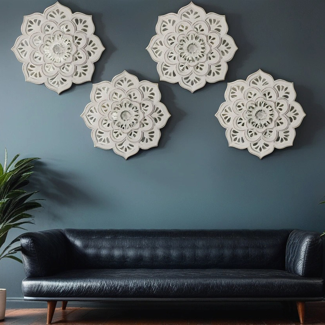 Lot de 4 décorations murales vintage en bois Amila