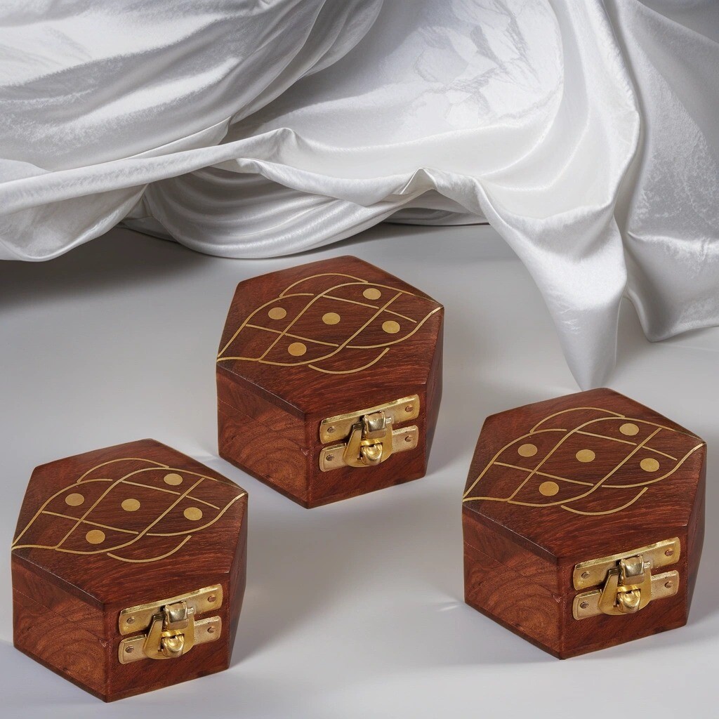 Lot de 3 coffrets à bijoux en bois Delya
