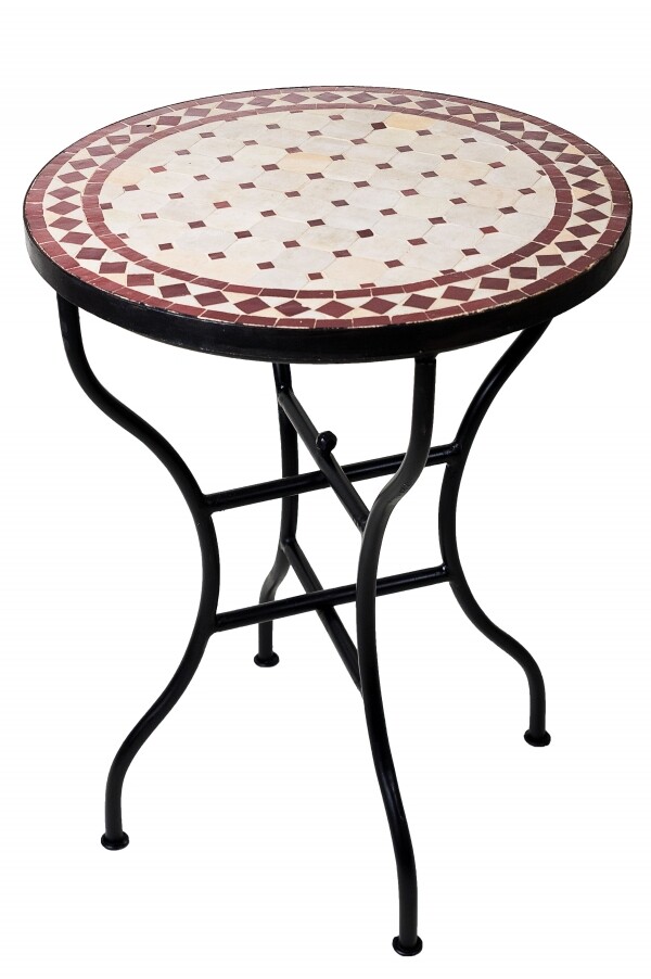 Table en mosaïque marocaine Marrakech, beige et bordeau