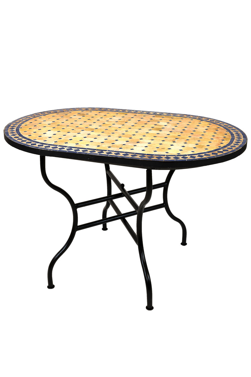 Table en mosaïque marocaine Marrakech beige et bleu 120