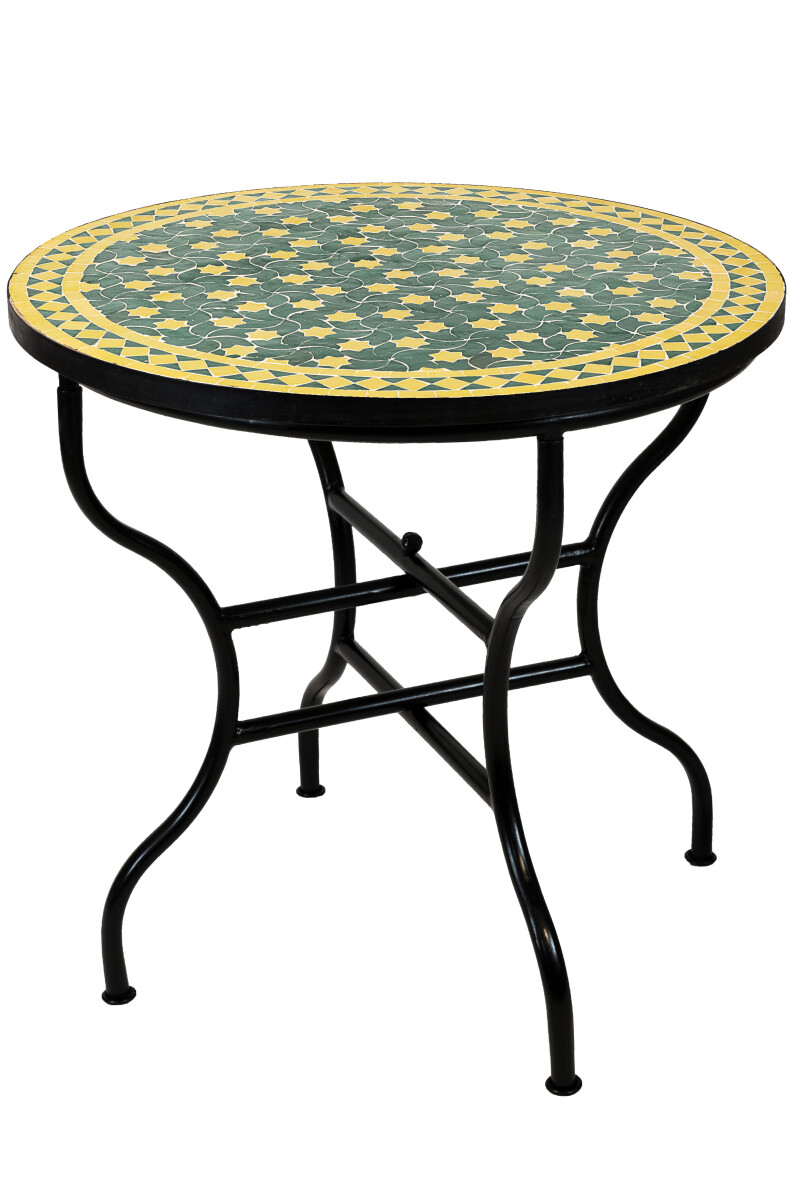 Table en mosaïque marocaine Estrella verte et jaune, 80